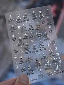 1 Metal Black Nail Art Charm Sticker Self-Adhesive New Minimalist Metal Texture Nail Art Sticker Christmas Text Nail Decoration Sticker DIY - Black - View 1