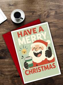 1Set Funny Santa Christmas Card With Envelope - Humorous Vintage Holiday Note For Coffee Lovers, Friends, Coworkers, And Family. Cute Xmas Postcard To Spread Holiday Cheer And Laughter - Sets - View 6