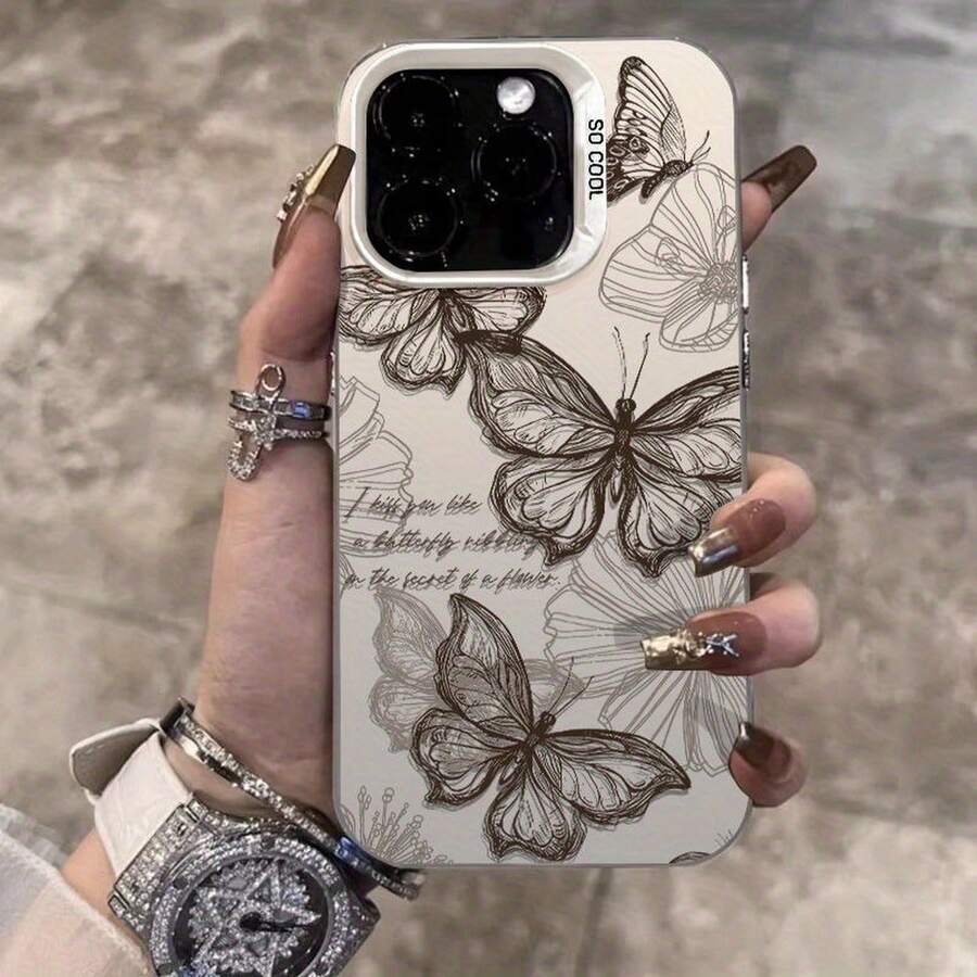 Phone Case - Floral Butterfly Pattern Design Phone Case Suitable For Apple 15Promax Phone Case Iphone11/11Proamax/11Pro/12/12Pro/12Promax/13/13Pro/13Promax/14/14Pro/14Promax/15/15Promax/15Pro/16/16Pro/16Promax Protective Case - 透銀 - 查看 1