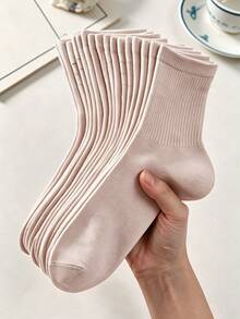1/6/15 Pairs Unisex Solid Pink Basic Minimalist Casual Sports High Elastic Moisture-Wicking Breathable Seamless Cuff Loose Fit Socks For Daily Commute Home Wear Suitable For All Seasons - Pink - View 1