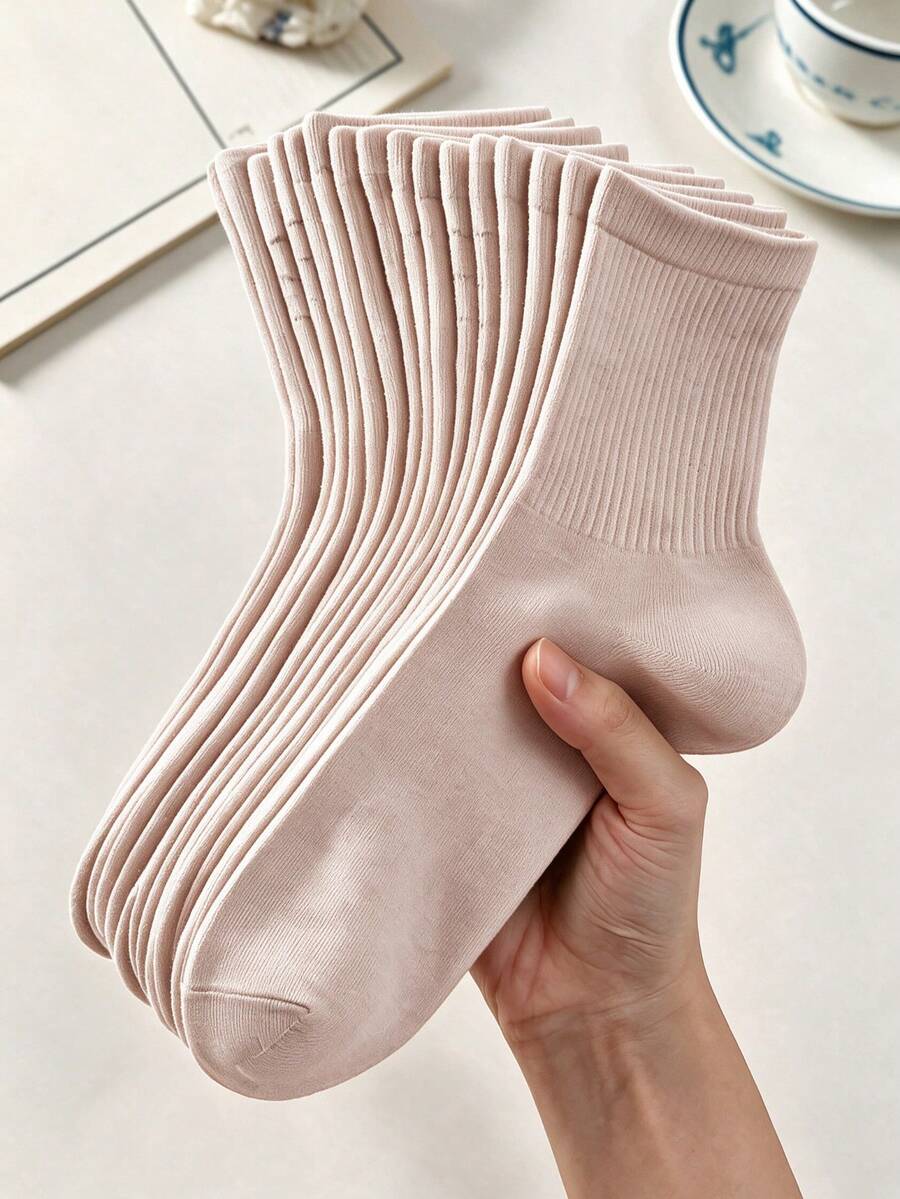 1/6/15 Pairs Unisex Solid Pink Basic Minimalist Casual Sports High Elastic Moisture-Wicking Breathable Seamless Cuff Loose Fit Socks For Daily Commute Home Wear Suitable For All Seasons - Pink - View 1