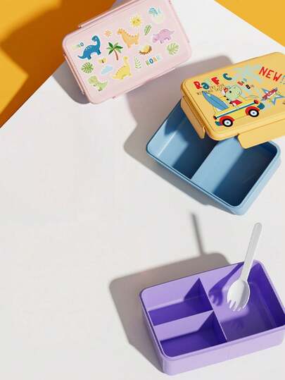 1 pieza Fiambrera a prueba de fugas para niños con sello de silicona hermético & clips de cierre, contenedor bento de varios compartimentos, para la escuela, guardería & picnic