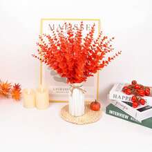 22pcs Artificial Orange Eucalyptus Flowers, Suitable For Wedding, Easter, Thanksgiving, Valentine's Day, Rustic Style Centerpiece Decoration, Home Table Setting - Suitable For DIY Plastic Faux Greenery (Container Not Included) - Orange - View 5