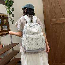 SHILAN 星星印花清新風女款大容量學生背包 透氣加厚肩帶 輕量日常休閒雙肩包 - 彩色 - 查看 7