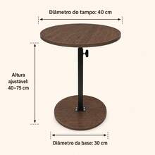 Mesa Lateral Redonda Regulável Altura Cor Imbuia, Tampo Diâmetro 40cm, Altura 40 a 75cm, Suporte Metálico Preto e Base Redonda Ponderada, Ideal ao Lado do Sofá e Áreas de Lazer da Sala - MesaLateral-RedondaRegulavel-NogalPreto - Visão 11