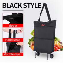 Carrito de Compras Plegable con Ruedas para Hogar, Bolsa Reutilizable Grande Color Negro con Asa Cómoda, Carrito Organizador Portátil para Supermercado, Mercado, Lavandería y Compras Diarias, Diseño Ligero y Resistente con Colores Rojo Azul Verde Disponibles, Ideal para Transportar Alimentos, Ropa y Artículos - Multicolor - Ver 4
