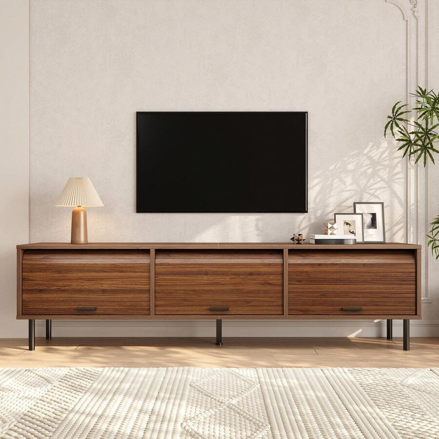 Tv Stand Brown Made Of Wood For Living Room And Media Area - 核桃 - 查看 1