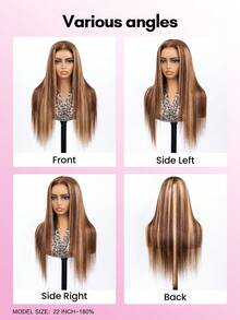 ISEE 30 Inch Brown Highlighted Straight Hair Ready-To-Wear Glueless Wig 7x5 HD Lace Closure Virgin Hair 8-30 Inch 180% Density Pre-Plucked Hairline Pre-Cut Lace Women's - S4/27 - View 4