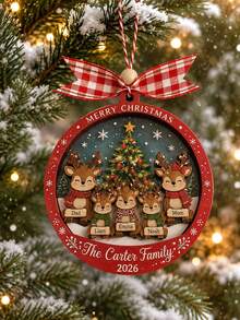 Custom Reindeer Christmas Ornament, Farmhouse Christmas Tree Hanging Decor, Personalized Family Name Keepsake, Festive Home Accent, Customized 2-5 Names Holiday Decor, Customizable Text Christmas Gift For Family, Father, Mother, Merry Christmas - Style C - View 5