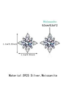 2pcs Sweet Fashion 925 Silver 0.5Carat X 2 Moissanite Stud Earrings, Commute Party Vacation Birthday Valentine's Day Mother's Day Wedding Anniversary Christmas Jewelry Women's Gift - Silver - View 4