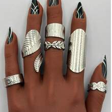 304 Stainless Steel Geometric Multi-Style Combination Ring Set - Geometric 6-piece - View 5