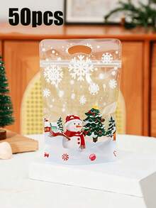 100pcs New Christmas Gift Tote Bags, 100/50/1pc Self-Standing Bags With Festive Snowflake And Tree Pattern Design, Perfect For Parties, New Year Celebrations, Holiday Party Favors, Kitchen Storage, Party Giveaways And Christmas Use - Multicolor - View 11