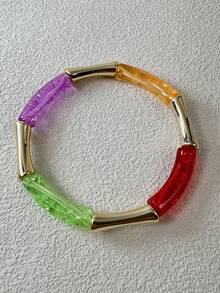 1 pieza/Pulsera de estilo bohemio con articulación de bambú acrílico dopamina, adecuada para mujeres con atuendo Y2K, regalo de joyería de estilo callejero - Multicolor - Ver 6