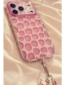 Niche Double Layer Pink Apple Design Phone Case Compatible With Iphone 17 Pro Max, New 17, 16 Pro, 15, 14, 16 Pro Max, 18, 18 Pro Max, Soft Silicone Protective Cover, Chain Style, Premium Women's Design - Pink - View 5