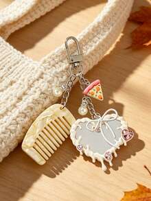 Lovely Keychain Charm Acetate Alloy Hair Comb Design Heart Mirror,For Handbag Crossbody Bag Phone Car Keyring Accessory, For Women Girls Daily - Multicolor - View 4
