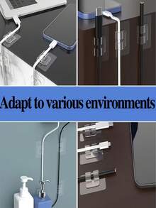 20pcs Cable Management Wall Clips, Corner Cable Organizer, Surface Mount, No Nails Needed, Suitable For Bedside Table, Desk, Office Or Mouse Cable, Charger Holder, Cable Organizer, Multi-Function Hooks - Clear - View 2