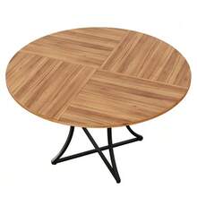 Round Dining Table 100 Cm For 4–6 People, Walnut-Look MDF Tabletop, Stable Black Metal Base With X Design, Integrated Storage Surface, Kitchen Table For Dining Room And Living Room. - 自然色 - 查看 5