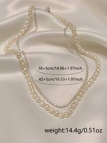 2pcs/Set Shimmering Pearl Necklace Set For Women (Pearl Quantity Random), Suitable For Daily Wear Accessories, Niche Gift - Silver - View 7