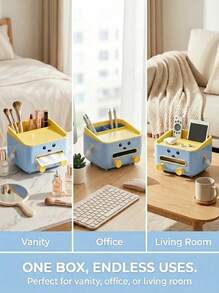 Cute Character Multi-Function Desktop Storage Box With Tissue Box And Phone Holder, Can Store Cosmetics, Remote Controls And Office Supplies, Fun Home And Kitchen Decor, Suitable For Home, School And Hotel, Great Gift Idea - Multicolor - View 7