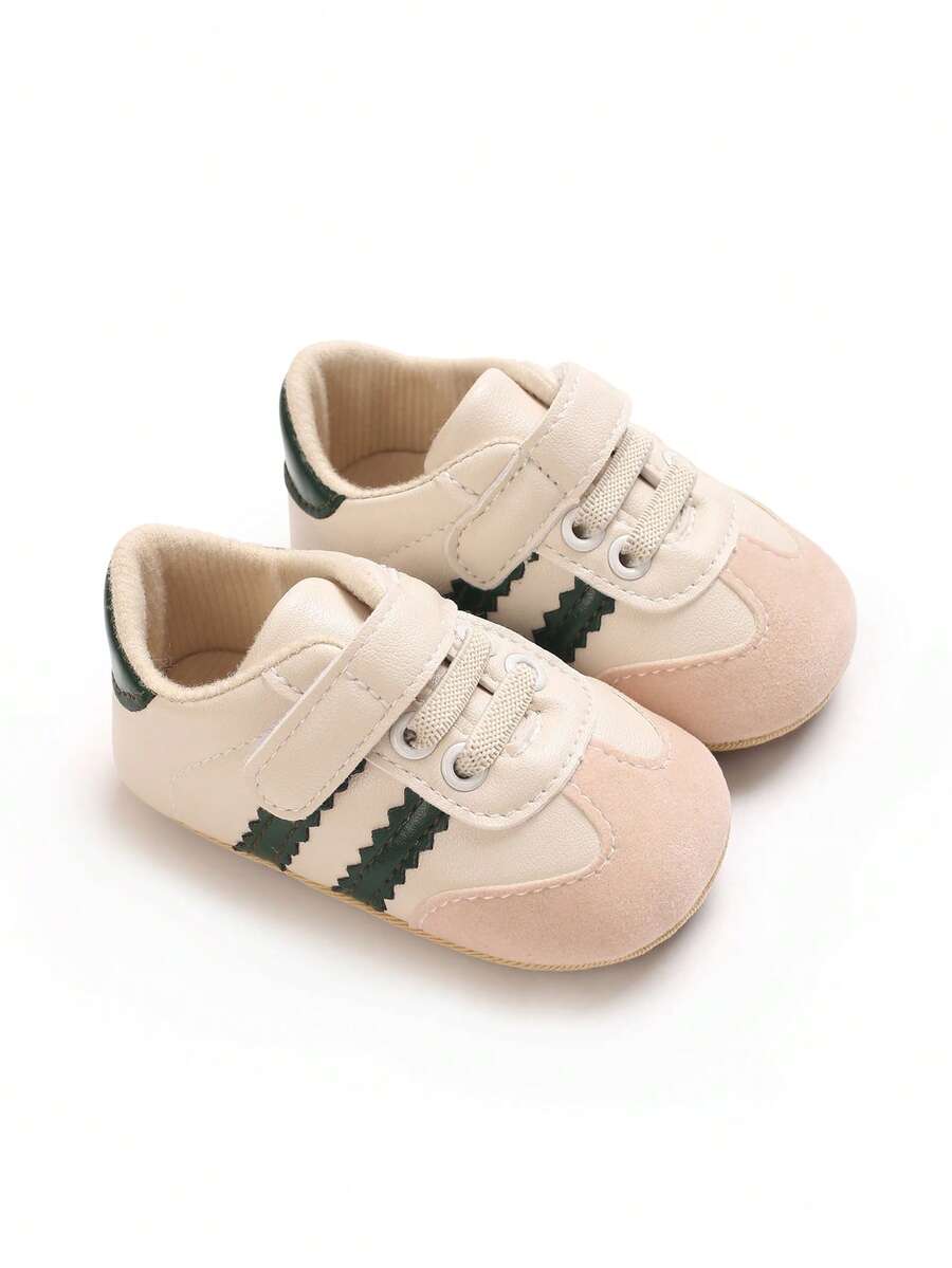 Soft Sole Infant Shoes For 0-1 Year Old Boys And Girls, Color Block Athletic Sneakers, Non-Slip Walking Shoes, Simple And Fashionable - White - View 1