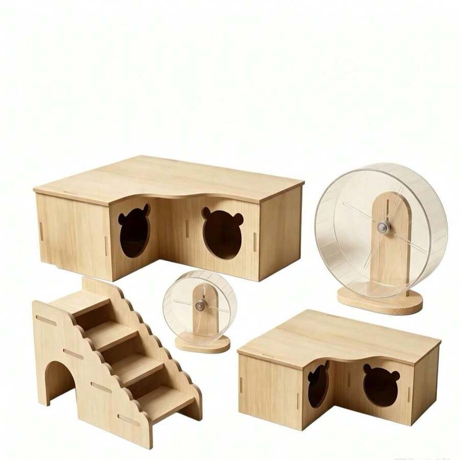 Wooden Hamster Hideout, Dual-Entrance Partition Design, Natural Wood Without Burrs, Suitable For Small Pets To Hide And Rest, Top Platform For Running And Playing, Suitable For Golden Hamsters And Hamsters, Cage Decor Accessory - A - View 1