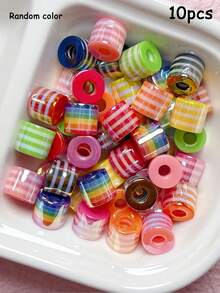5pcs/10pcs 10*8.5mm UV Optical Plated Acrylic Striped Cylinder Beads, Handmade DIY Bracelet Necklace Beaded Jewelry Accessories - Striped Cylindrical Beads - View 12
