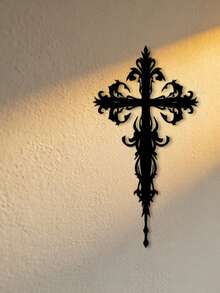 2D Flat, 1pc Gothic Cross Wall Decor Suitable For Plastic Surfaces, Acrylic Gothic Cross Panel With Gothic Mural - Self-Stick Installation For Home, Church, Fence Decoration, Religious Gift For Christmas & Easter, 2D Flat - Black - View 5