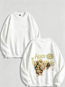 Unisex Y2K "Alice In Chains - Misfit Rock Band" Graphic Cotton Hoodie, Retro Casual Fashionable Daily Soft Warm Hoodies For Streetwear - 白色2 - 查看 1