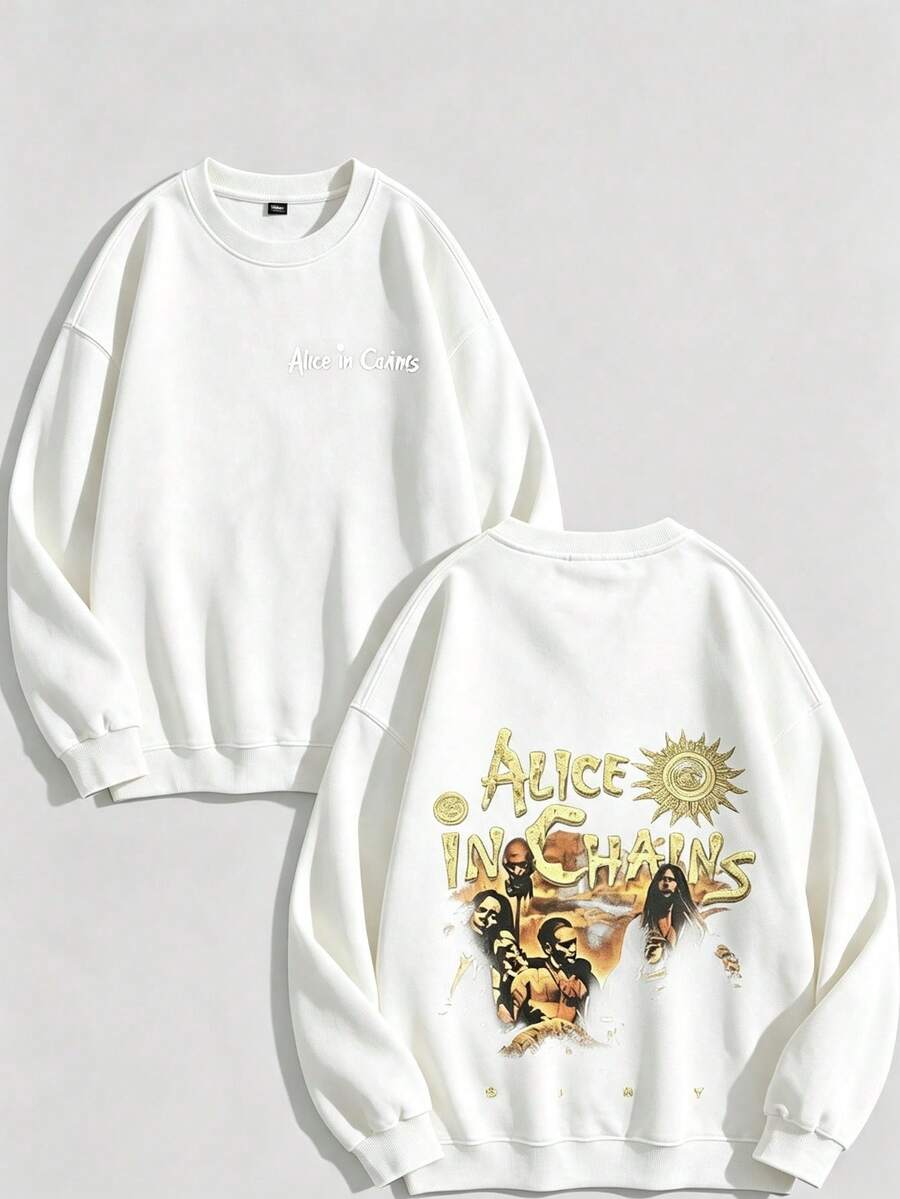 Unisex Y2K "Alice In Chains - Misfit Rock Band" Graphic Cotton Hoodie, Retro Casual Fashionable Daily Soft Warm Hoodies For Streetwear - 白色2 - 查看 1