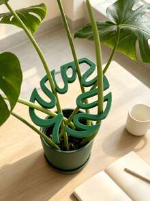 1/2/4pcs Monstera Shaped Plant Support Stakes, Green Plant Fixing Shaping Bracket, Indoor Foliage Vine Anti-Collapse Flower Stand, Minimalist Gardening Support Accessories - Monstera - View 1