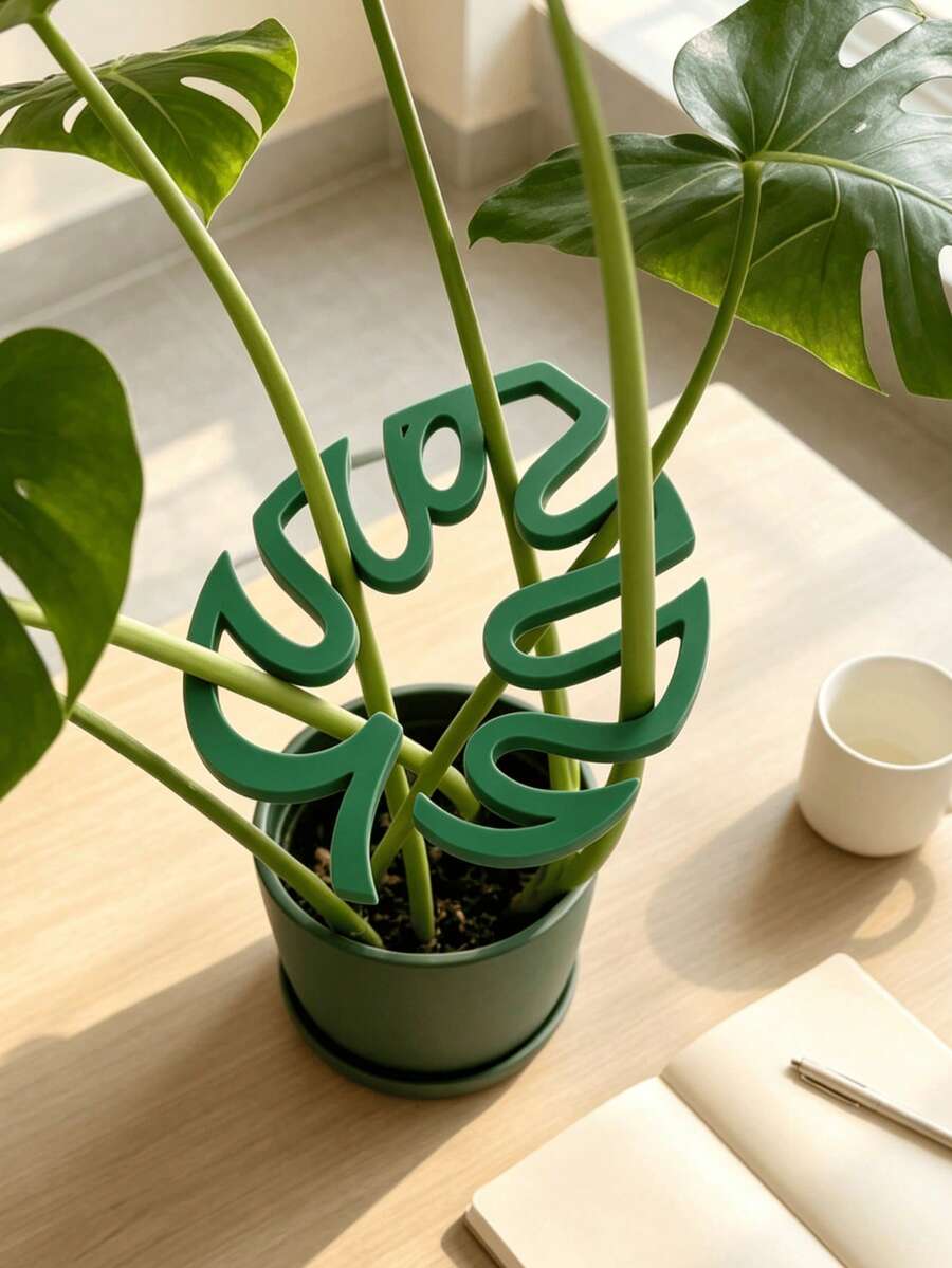 1/2/4pcs Monstera Shaped Plant Support Stakes, Green Plant Fixing Shaping Bracket, Indoor Foliage Vine Anti-Collapse Flower Stand, Minimalist Gardening Support Accessories - Monstera - View 1