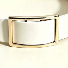 1pc Holeless Belt With Free Adjustment At Any Position, Autumn/Winter Coat Style Women's Belt, Square Buckle, Versatile Design, Suitable For Daily Matching With T-Shirts, Dresses, Jeans, Suits, Maillard - White - View 4