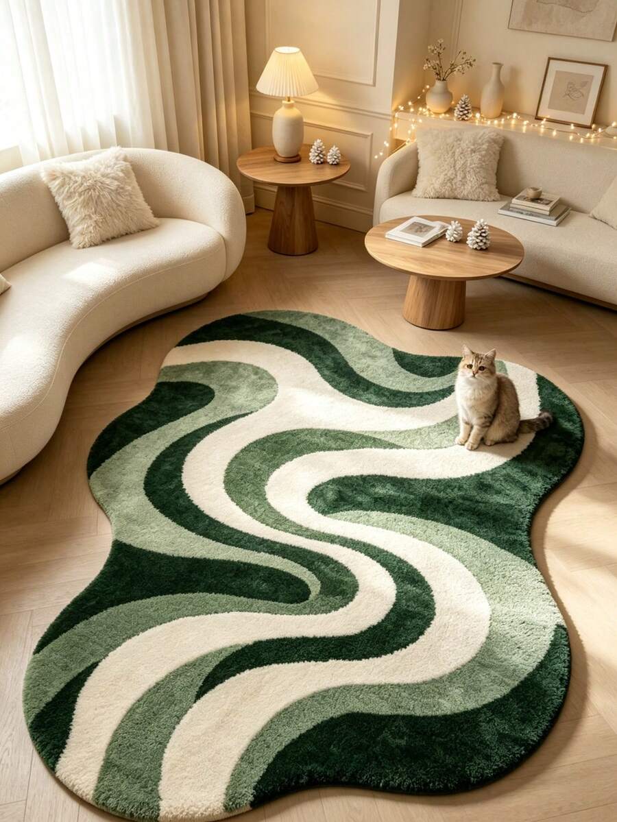 1pc Green Streamlined Decorative Rug, Bedroom Decor, Small Rug, Carpet, Home Decor, Living Room Rug, Living Room Small Rug, Bedroom Rug, Living Room Home Decor, Outdoor Rug, Washable Rug, Graduation Gift - Green Streamline - View 1