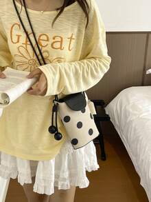 1件波點手機包 女款新式單肩斜跨迷你小包 豎向設計 超可愛手機斜跨包 - 白色 - 查看 4