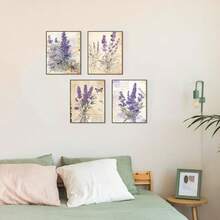 4pcs Vintage Lavender Wall Art Prints, Vintage Botanical Floral Decor, Style Lavender Poster, Suitable For Bedroom, Farmhouse, (Unframed) - Lavender - View 2