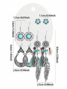 TopHanqi 4 pares aleatorios + 7 pares aleatorios + 11 pares aleatorios + 19 pares aleatorios Juego de pendientes bohemios vintage, pendientes largos de vacaciones con borlas de turquesa falsa, plumas y gotas de agua - Multicolor - Ver 6