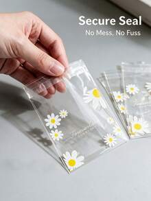 100pcs Transparent OPP Self-Adhesive Packaging Bags With Daisy Floral Print, Resealable Storage Bags For Jewelry, Candy, Handmade Gift Packaging, Small Business DIY Craft Party Favors - View 2