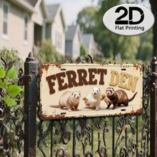 2D Flat Vintage Hamster Nest Metal Sign - 1pc, Wall Art, Featuring 3 Hamsters And "FERRETDEN" Text, Country Style Home Decor, Suitable For Living Room, Patio, Studio (Random Style) - A - View 6