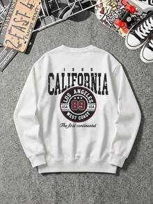 Autumn California Los Angeles USA 89 West Coast First Mainland Print Men's Crew Neck Long Sleeve Thin T-Shirt T-Shirt Millennium Style - White - View 4