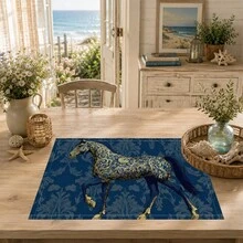 1pc/4pcs/6pcs Horse Pattern Printed Linen Placemats, Rectangular Table Mats, Washable, Easy To Clean, Plate Mats, Bowl Mats, Western Style Table Mats, Suitable For Kitchen, Dining Room, Family Gatherings, Coffee Table And Daily Table Decor - Multicolor - View 3