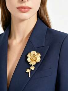 1pc Vintage 3D Gold Rose Flower Brooch, High-End Metallic Texture Floral Pin, Elegant Luxury Accessory For Suit, Coat, Jacket, Dress, Evening Gown, Banquet, Commute, Daily Wear, Exquisite Petal Detail, Versatile Atmosphere-Enhancing Ornament, Suitable For Gift Or Personal Use, Women's Elegant Elegant Decorative Accessory, Fade-Resistant Fashion Retro Flower Design Brooch, Create Sophisticated High-End Outfit Look - Gold - View 8