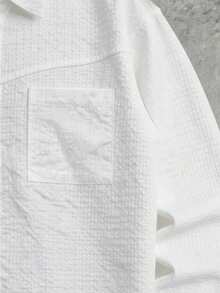 GOLDREDY Japanese Minimalist Textured Shirt Men's Loose Short Length Lapel Collar Utility Double Pocket Long Sleeve Top - White - View 4