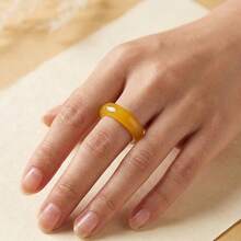 Pinannie 6mm Natural Stone Jade Yellow Agate Rings For Women, Gemstone Wedding Band Ring Fengshui Lucky Jewelry, Gift For Her (US Size 6 7 8 9) - Yellow - View 3