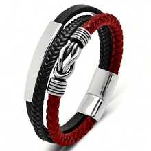 1pc Woven Leather Accessories Bracelet, Multi-Layer Fashion Men's Bracelet - Braided Fashion PU Bracelet - View 9