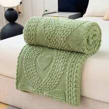 1 pièce Couverture en velours de taffetas super douce avec motif nœud en forme de cœur - Légère et moelleuse, confortable et chaude, convient pour le canapé ou le lit, blanche, toutes saisons, idéale pour se blottir ou se détendre, peut également être utilisée comme couverture de lit. Retour à l'école; Fournitures scolaires, literie de dortoir - Vert - Voir 1