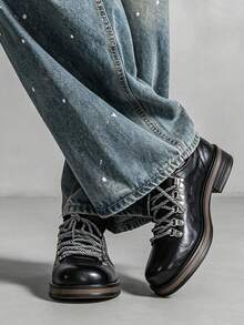 Men's Retro British Chelsea BootWith Chain Decor, Suede Ankle Boots - Black - View 4