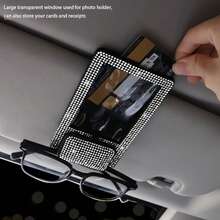 1Pc Bling Rhinestone 2‑In‑1 Car Sun Visor Photo Frame Clip, Fashion Glasses Holder Card Storage Organizer, Shiny Crystal Car Interior Decor For Women, Easy Installation, Car Gift - Multicolor - View 5