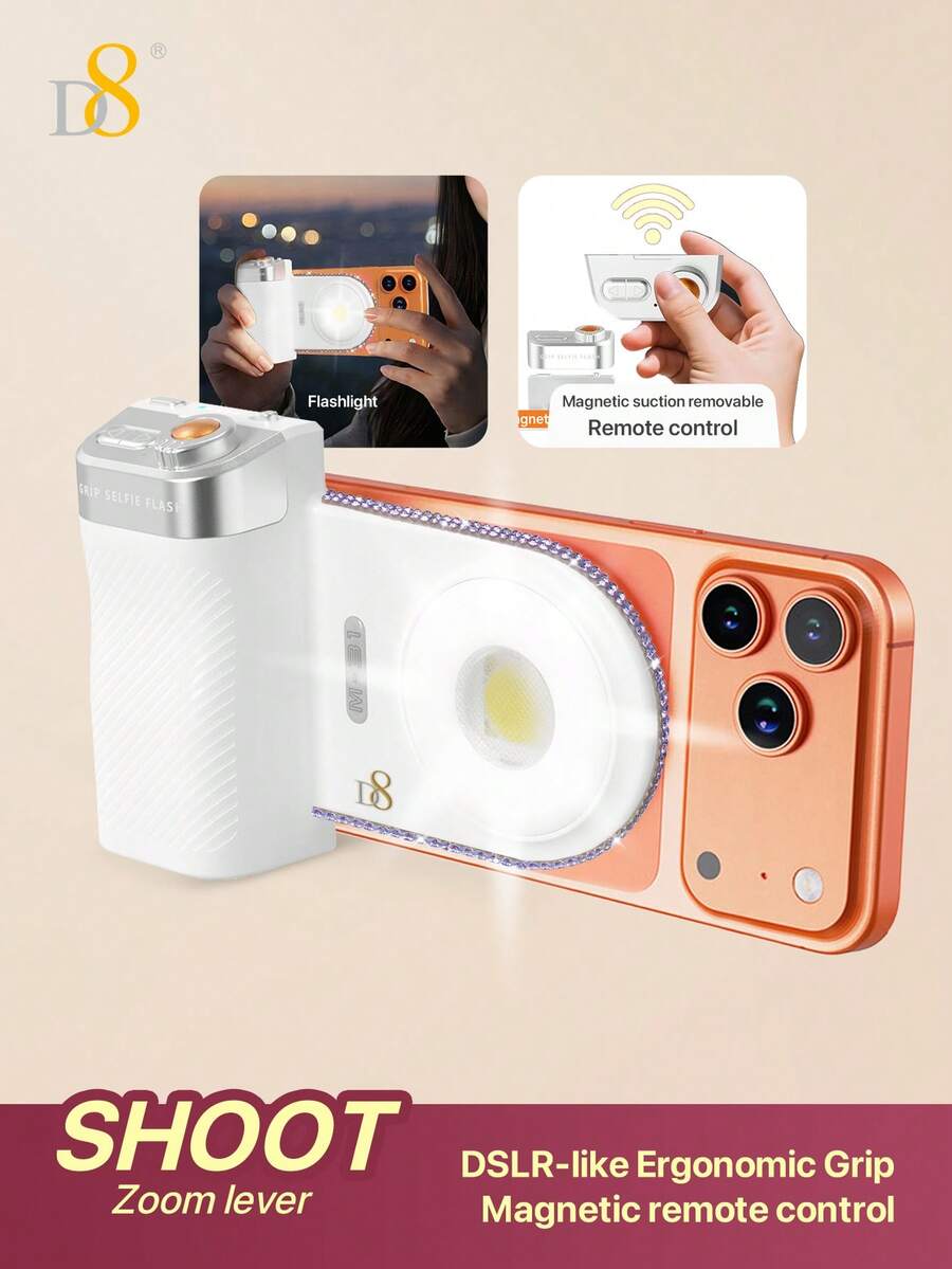 D8 Magnetic Flashlight Photography Fill Light, 2-In-1 Flash And Fill Light Design, 2500K/6500K/9900K Adjustable Color Temperature, Remote Shooting Control, Portable Pocket LED Camera Light, Suitable For Selfie, Vlog, Portrait Photography, Live Streaming, Outdoor Travel, Phone And Camera Photography Accessories