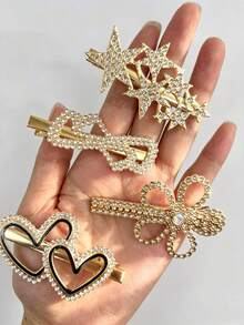 10pcs/Set Exquisite Rhinestone And Faux Pearl Hair Clips, Includes Flower, Star, Heart Styles, Suitable For Parties, Weddings, Perfect As Women's Gifts, Hair Claws, Hair Clips - Multicolor - View 2