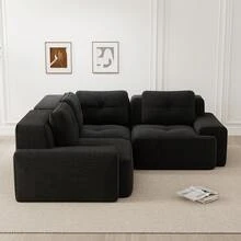 Modular Black 3 Seat Sofa - Modular Corduroy Sofa, No Assembly Required For Living Room - 黑色 3 座 - 查看 3